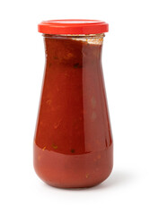Tomato sauce jar on white background