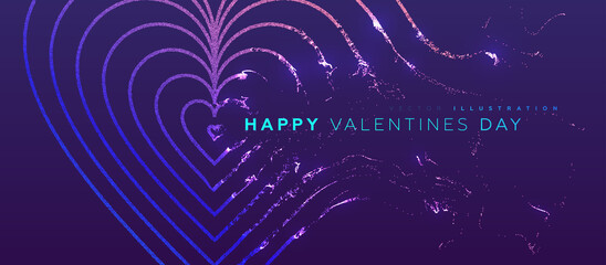14 february Valentines Day holiday background. Glowing particles liquid dynamic flow heart. Trendy fluid cover design. Eps10 vector illustration