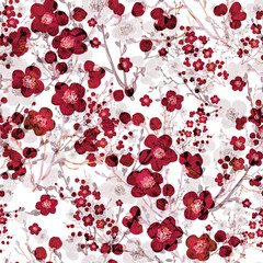 Beautiful floral seamless pattern painted by paints spring branches