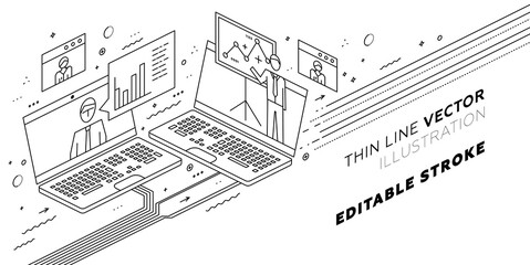 Remote online coding, research and application development concept for business technology, engineering and innovations design. Eps10 vector illustration