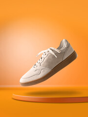 A white urban sneaker on orange background with copy space - advertising concept