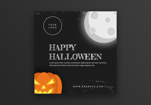 Social Media Layout Post with Pumpkin and Moon Illustration