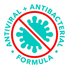 Antiviral and antibacterial formula vector icon. Coronavirus 2019 stop signs, health protection labels