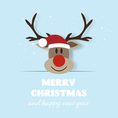Merry Christmas and Happy New Year, Funny Reindeer with greeting card.