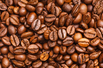 Detail view of roasted coffee beans.