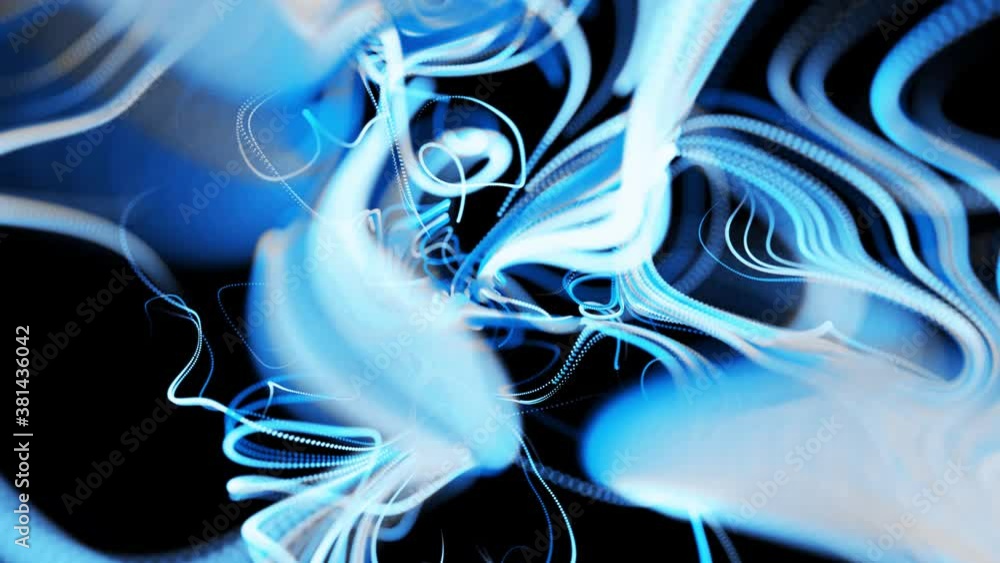 Poster abstract beautiful background of glowing white blue flow of lines made of particles. lines grow and 
