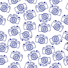 seamless pattern with digital camera isolated on white background. hand drawn vector. doodle camera. modern scribble for kids, wallpaper, cover, fabric, texture, wrapping paper and gift. cartoon style
