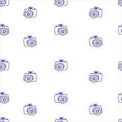 seamless pattern with camera icon isolated on white background. hand drawn vector. doodle camera. modern scribble for kids, wallpaper, fabric, textile, cover, wrapping paper and gift. cartoon style.