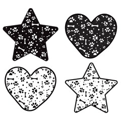 Animal Paw, Bone Silhouette, Heart, Star. Vector, illustration