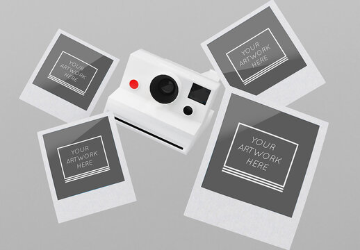4 Instant Photos Mockup with Camera