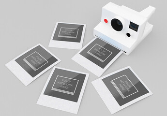 5 Instant Photos Mockup with Camera