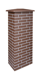 Brick fence pillar column isolated on white background