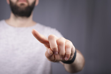 touching finger press young man
