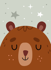 Cute bear. Children's poster in the Scandinavian style.Suitable for postcards, posters, printing on textiles, decorating a children's room.