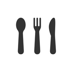 Table cutlery or utensils black vector icons. Knife, spoon and fork icon set.