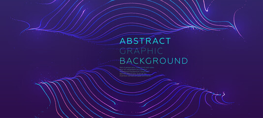 Glowing particles liquid dynamic flow background. Trendy fluid cover design. Eps10 vector illustration