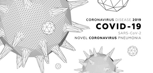 Coronavirus disease 2019 COVID-19, Wuhan Novel coronavirus pneumonia, SARS-CoV-2 virus infection cell 3d shape for epidemic danger China pathogen respiratory influenza, pandemic placards, EPS10 vector