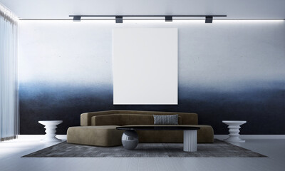 Fototapeta na wymiar Modern beautiful mock up living room interior design and blue wall pattern background 