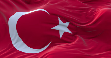 Turkey flag. Realistic flag of Turkey on the wavy surface of fabric. 3D Rendering