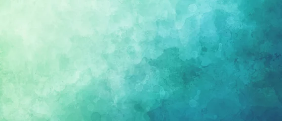 Fototapeten Aquarellhintergrund in blau-weißer Malerei mit Farbverlauf gemalter Textur und Grunge in abstraktem Design, pastellblaugrünen Hintergründen oder Papierbanner © Attitude1