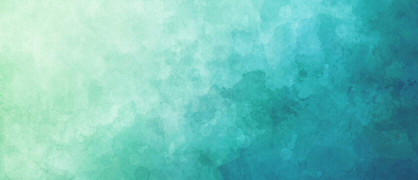 Watercolor background in blue and white painting with gradient painted texture and grunge in abstract design, pastel blue green backgrounds or paper banner