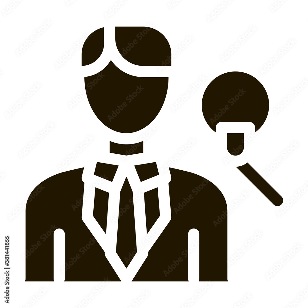 Aufkleber man host with microphone glyph icon vector. man host with microphone sign. isolated symbol illustrat