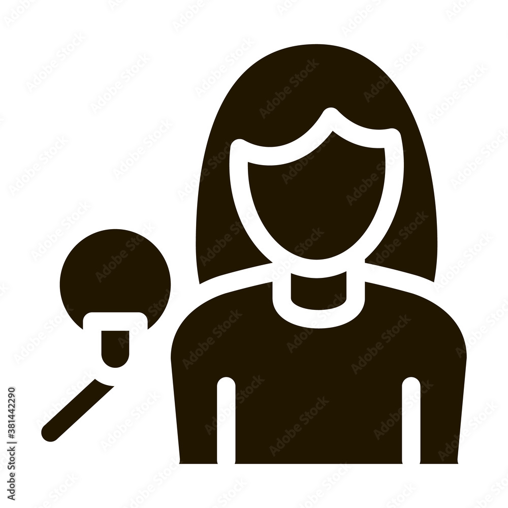 Poster Woman With Microphone glyph icon vector. Woman With Microphone Sign. isolated symbol illustration