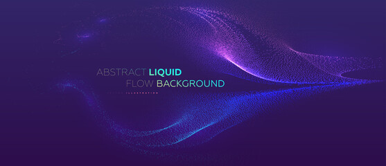 Glowing particles liquid dynamic flow background. Trendy fluid cover design. Eps10 vector illustration