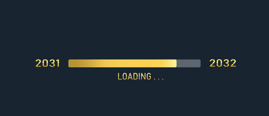 Golden loading progress bar of 2031, 2032, happy new year isolated on dark background.