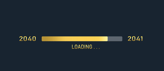 Golden loading progress bar of 2040, 2041, happy new year isolated on dark background.