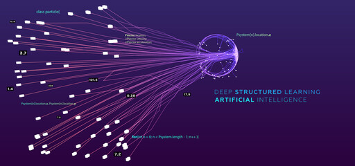 Quantum computing, deep learning artificial intelligence, signal cryptography infographic vector illustrations. Big data algorithms visualization for business, science presentations, posters, covers