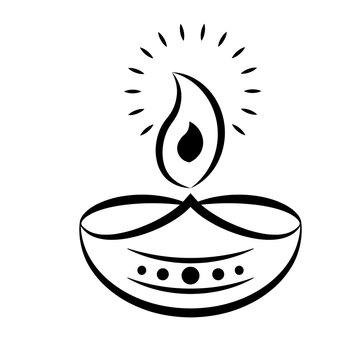 Diwali diva line icon. Clipart image isolated on white background.