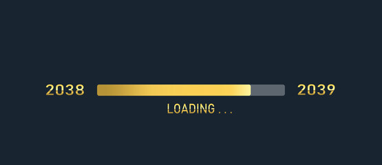 Golden loading progress bar of 2038,2039, happy new year isolated on dark background.