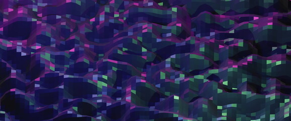 3D render city lights polygonal background purple pink blue waves polygons modern