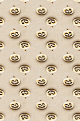 Jack o lanterns pumpkin  on a beige background. Halloween pattern. Festive background.