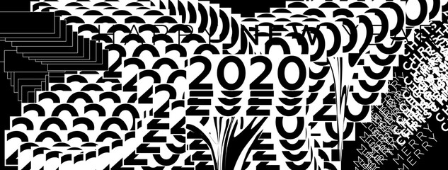 New Year holiday concept modern design with geometric 3d elements and 80s memphis bright style. Christmas techno party art with abstract shapes. Vector illustration