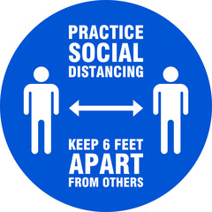 Practice Social Distancing Keep 6 Feet Apart from Others, Round Instruction Icon. Vector Image.