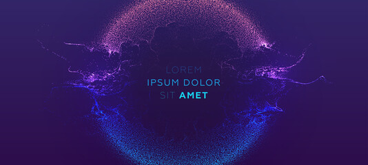Glowing particles liquid dynamic flow background. Trendy fluid cover design. Eps10 vector illustration