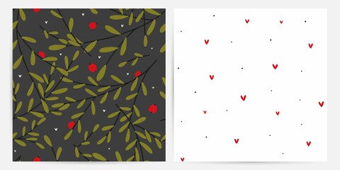 Lady-beetle and tiny leaf vector seamless background set with country garden images. Cute insect repeat pattern for girls pajama, wrapping or nursery wallpaper.