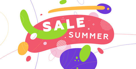 Summer trendy banner background. Liquid fluid elements, tropical leaves and flowers. Eps10 vector illustration