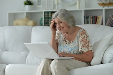 Portrait of beautiful senior woman with laptop