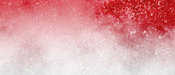 red and white Christmas background with abstract falling winter snow with painted spatter texture pattern in holiday snowing design