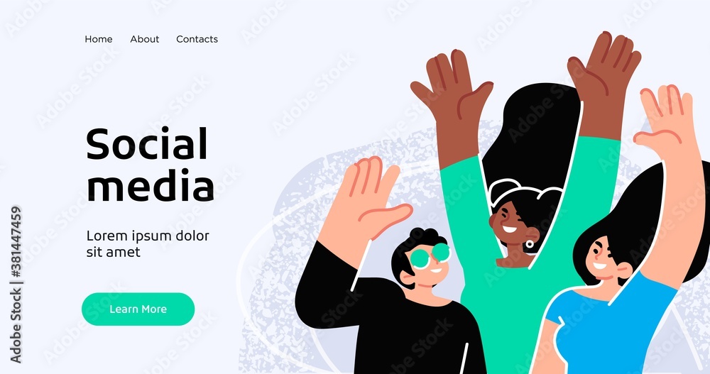 Poster landing page template of social media marketing. modern flat design concept of web page design for w