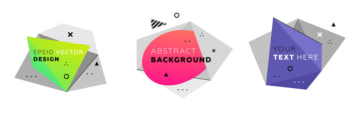 Covers templates set with bauhaus, memphis and hipster style graphic geometric elements. Applicable for placards, brochures, posters, covers and banners. Vector illustrations.
