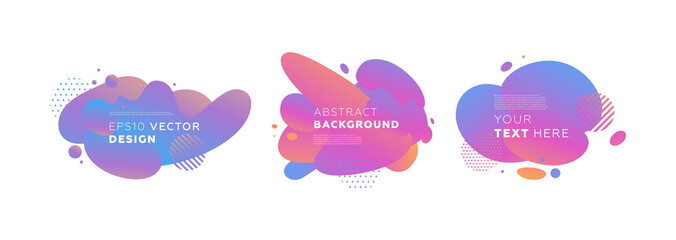 Abstract liquid fluid shapes set. Dynamic composition with trendy flat geometric badges elements collection. Gradient banner templates for modern covers and presentations. Eps10 vector illustration