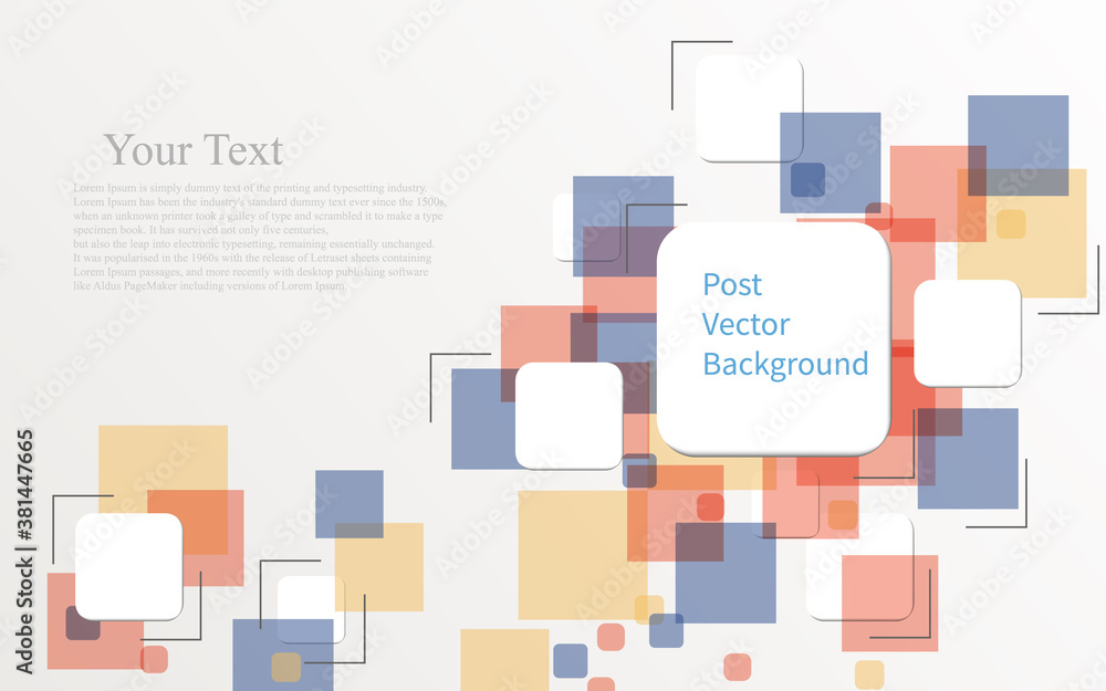 Poster white square shape note and multiple color full square post it