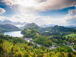 View of the village and Schloss Hohenschwangau, Bavaria, Germany
