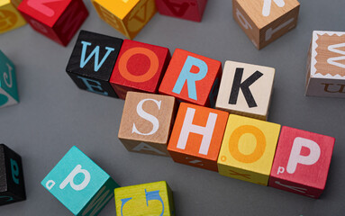 word webinar coaching workshop concept cubes
