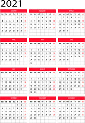 Calendario año 2021 diseño vector