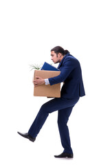 Young male businessman employee isolated on white